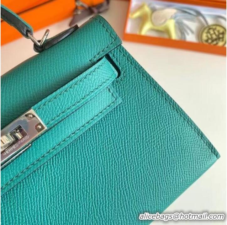 Crafted Hermes Kelly 19cm Shoulder Bags Epsom Leather KL19 Silver hardware Lake blue