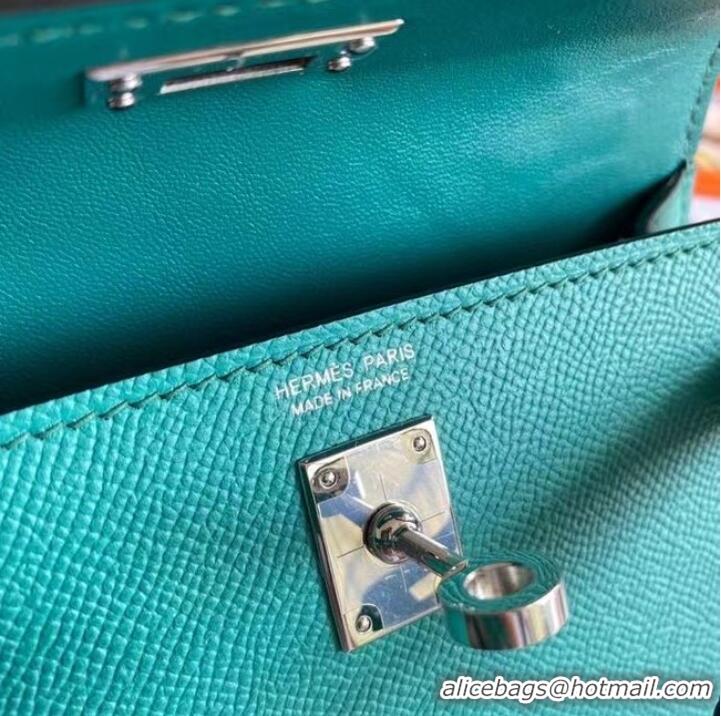 Crafted Hermes Kelly 19cm Shoulder Bags Epsom Leather KL19 Silver hardware Lake blue