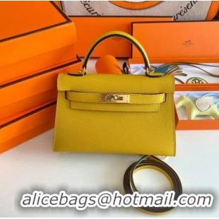 Stylish Hermes Kelly 19cm Shoulder Bags Epsom Leather KL19 Gold hardware yellow