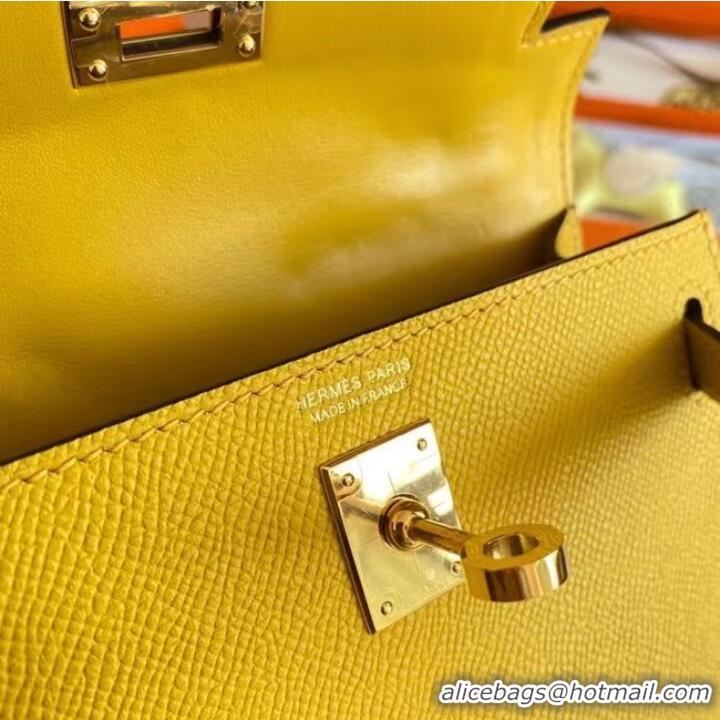 Stylish Hermes Kelly 19cm Shoulder Bags Epsom Leather KL19 Gold hardware yellow