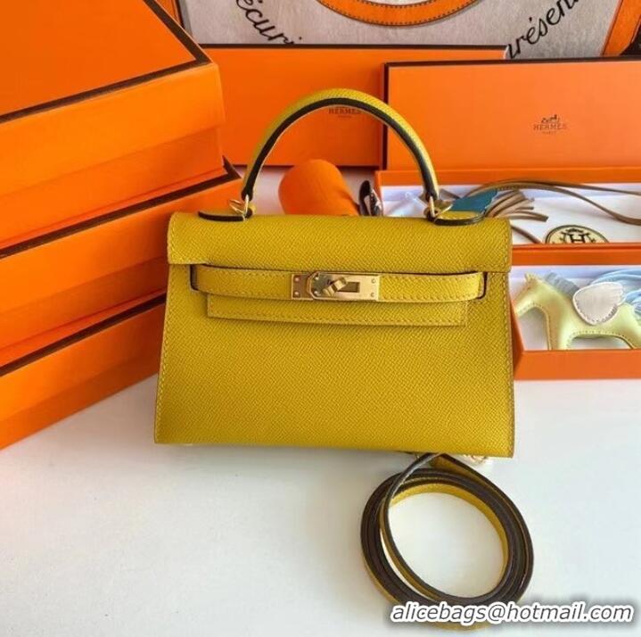 Stylish Hermes Kelly 19cm Shoulder Bags Epsom Leather KL19 Gold hardware yellow