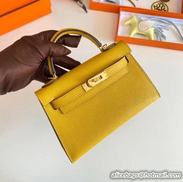 Stylish Hermes Kelly 19cm Shoulder Bags Epsom Leather KL19 Gold hardware yellow