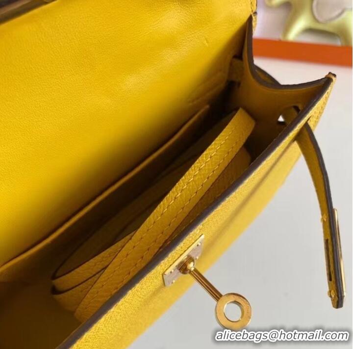 Stylish Hermes Kelly 19cm Shoulder Bags Epsom Leather KL19 Gold hardware yellow