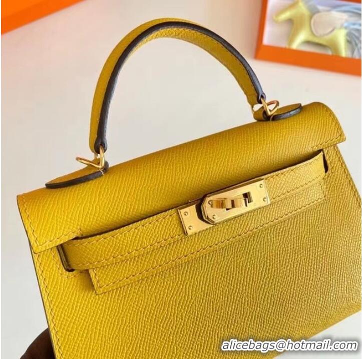 Stylish Hermes Kelly 19cm Shoulder Bags Epsom Leather KL19 Gold hardware yellow