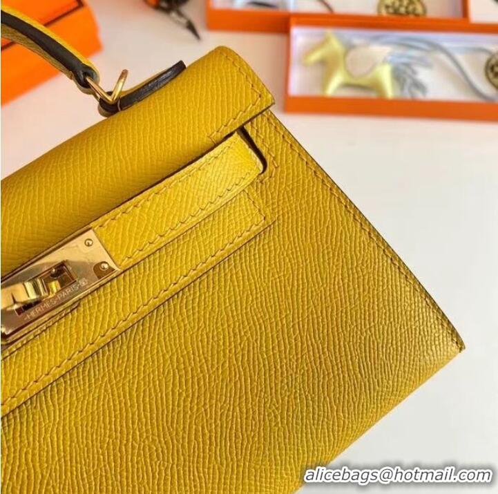 Stylish Hermes Kelly 19cm Shoulder Bags Epsom Leather KL19 Gold hardware yellow