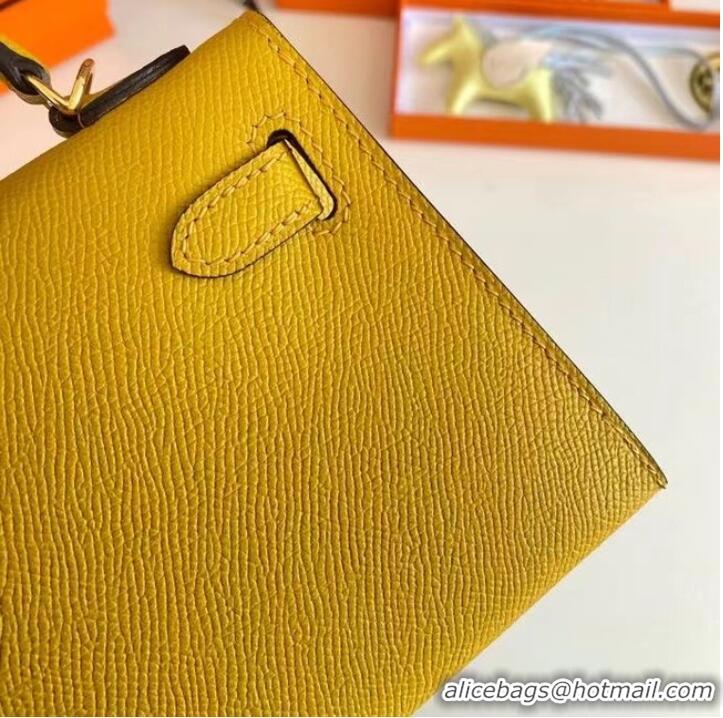 Stylish Hermes Kelly 19cm Shoulder Bags Epsom Leather KL19 Gold hardware yellow