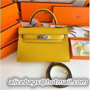 Popular Style Hermes Kelly 19cm Shoulder Bags Epsom Leather KL19 Silver hardware yellow