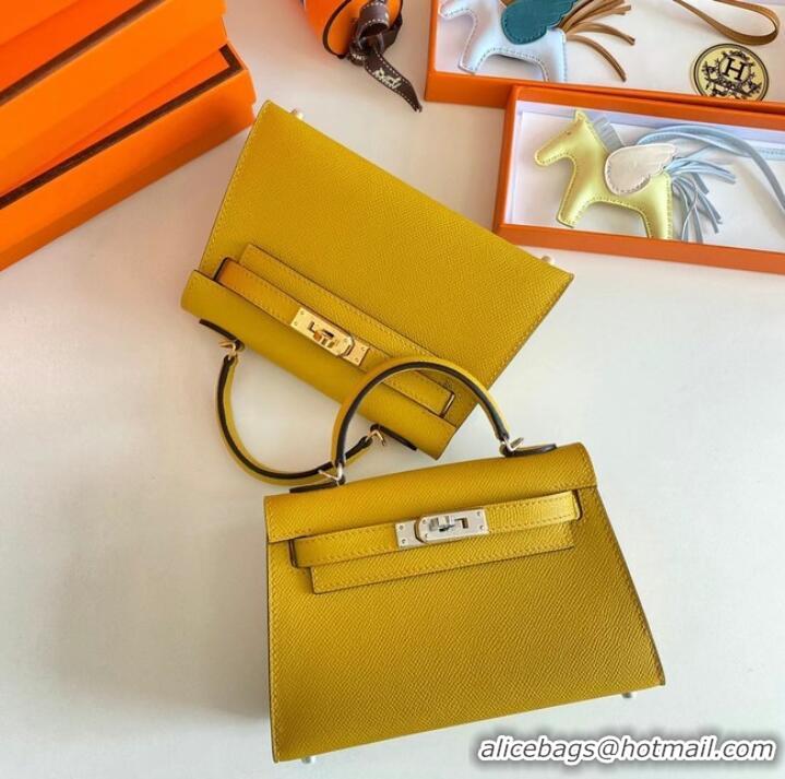 Popular Style Hermes Kelly 19cm Shoulder Bags Epsom Leather KL19 Silver hardware yellow