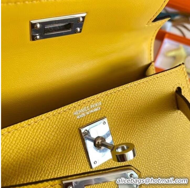 Popular Style Hermes Kelly 19cm Shoulder Bags Epsom Leather KL19 Silver hardware yellow