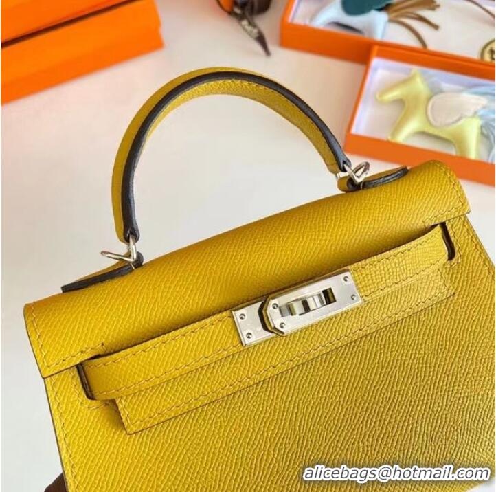 Popular Style Hermes Kelly 19cm Shoulder Bags Epsom Leather KL19 Silver hardware yellow