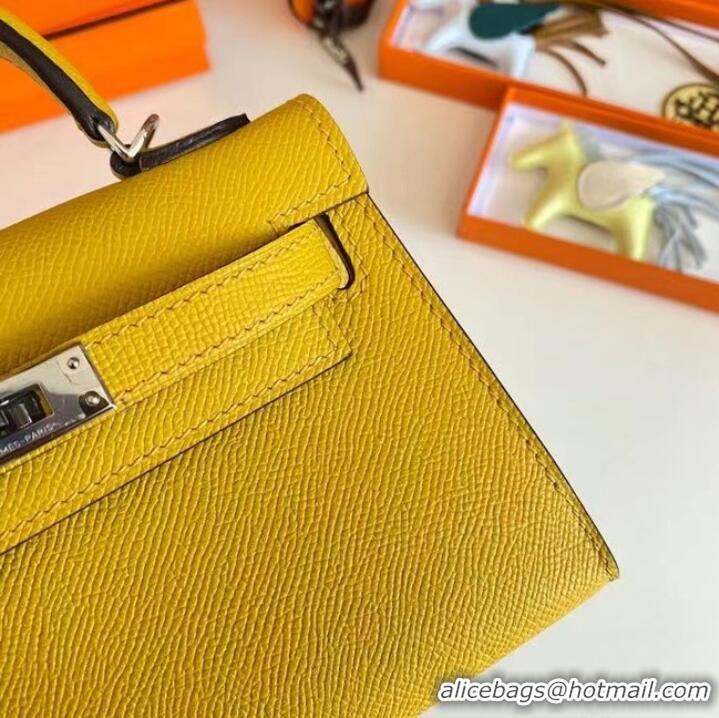 Popular Style Hermes Kelly 19cm Shoulder Bags Epsom Leather KL19 Silver hardware yellow