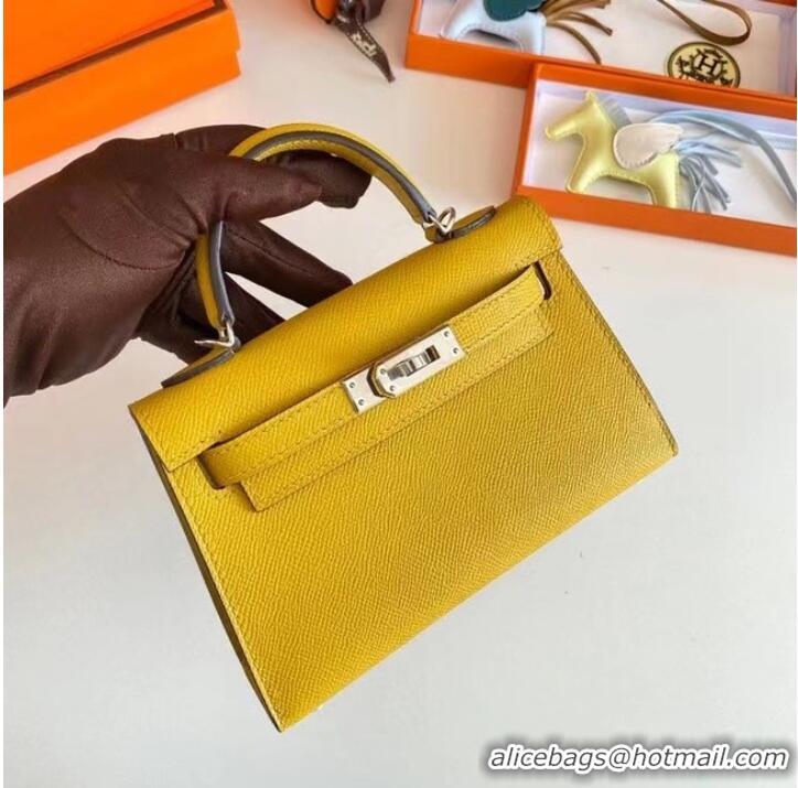 Popular Style Hermes Kelly 19cm Shoulder Bags Epsom Leather KL19 Silver hardware yellow