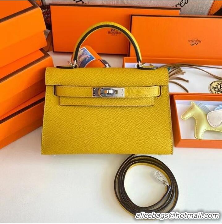 Popular Style Hermes Kelly 19cm Shoulder Bags Epsom Leather KL19 Silver hardware yellow