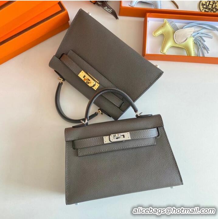 Inexpensive Hermes Kelly 19cm Shoulder Bags Epsom Leather KL19 Gold hardware gray