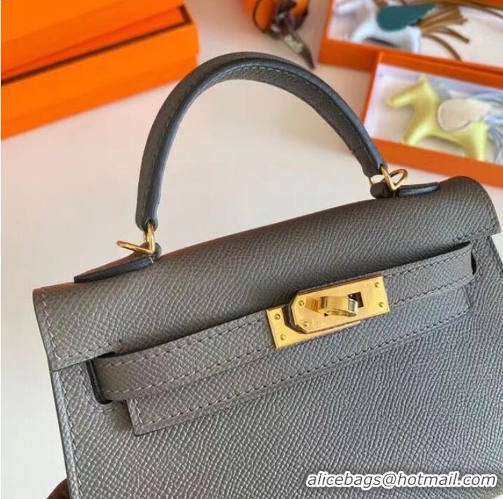 Inexpensive Hermes Kelly 19cm Shoulder Bags Epsom Leather KL19 Gold hardware gray