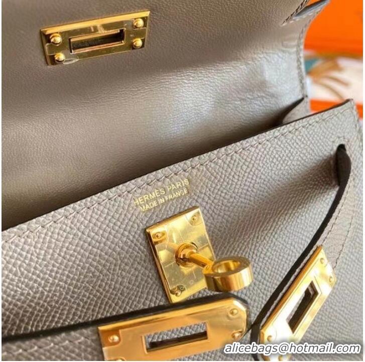 Inexpensive Hermes Kelly 19cm Shoulder Bags Epsom Leather KL19 Gold hardware gray