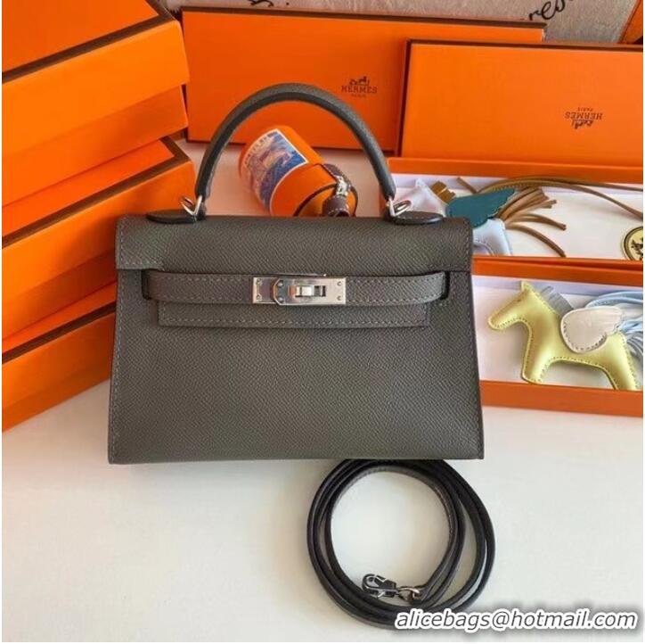 Market Sells Hermes Kelly 19cm Shoulder Bags Epsom Leather KL19 Silver hardware gray