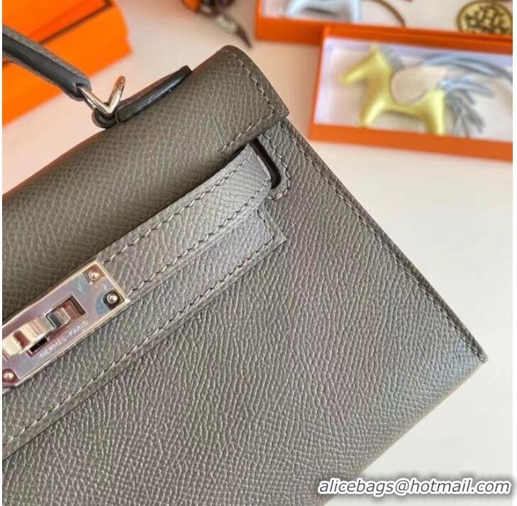 Market Sells Hermes Kelly 19cm Shoulder Bags Epsom Leather KL19 Silver hardware gray