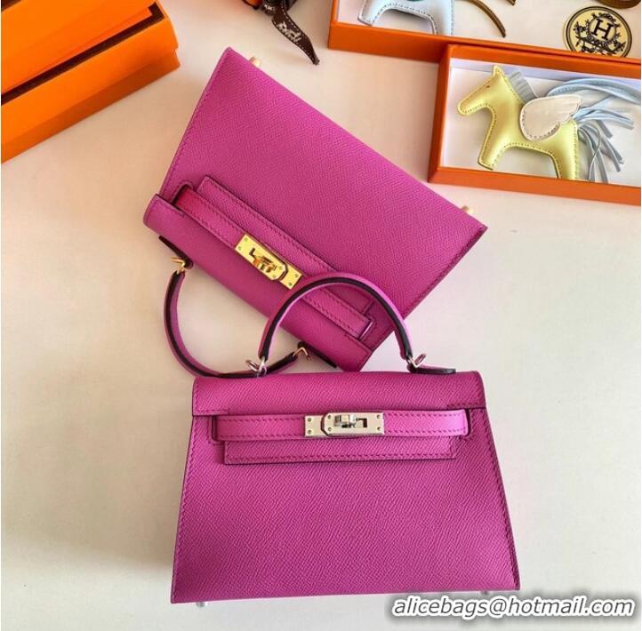 Super Quality Hermes Kelly 19cm Shoulder Bags Epsom Leather KL19 Gold hardware Lavender