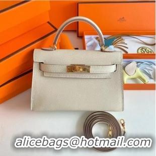 Famous Brand Hermes Kelly 19cm Shoulder Bags Epsom Leather KL19 Gold hardware Cream