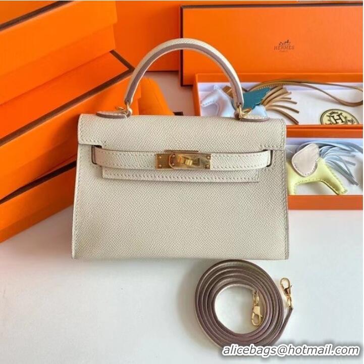 Famous Brand Hermes Kelly 19cm Shoulder Bags Epsom Leather KL19 Gold hardware Cream