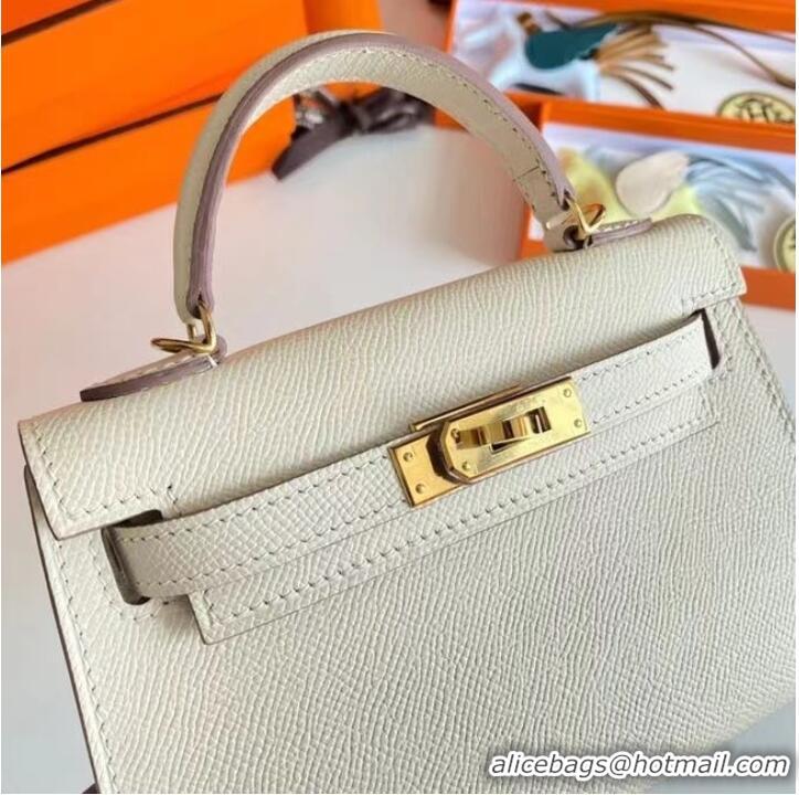 Famous Brand Hermes Kelly 19cm Shoulder Bags Epsom Leather KL19 Gold hardware Cream