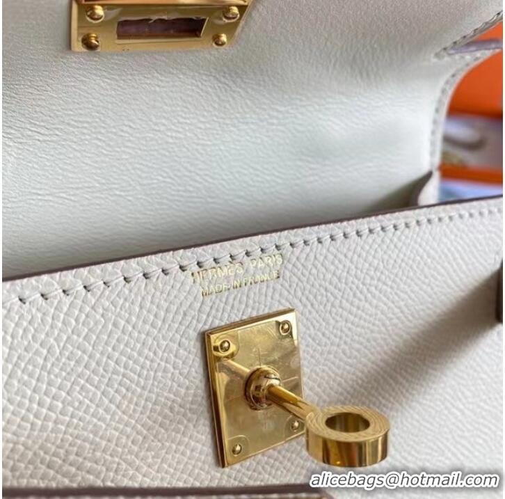 Famous Brand Hermes Kelly 19cm Shoulder Bags Epsom Leather KL19 Gold hardware Cream