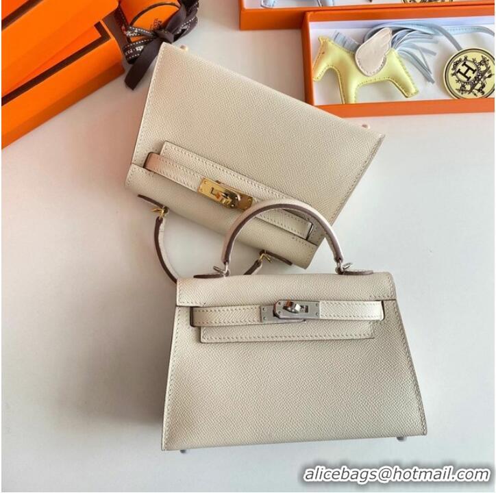 Famous Brand Hermes Kelly 19cm Shoulder Bags Epsom Leather KL19 Gold hardware Cream