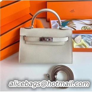 Top Grade Hermes Kelly 19cm Shoulder Bags Epsom Leather KL19 Silver hardware Cream