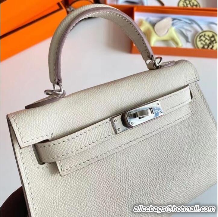 Top Grade Hermes Kelly 19cm Shoulder Bags Epsom Leather KL19 Silver hardware Cream