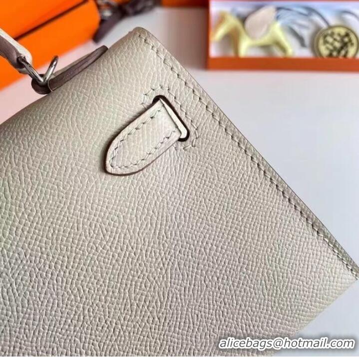 Top Grade Hermes Kelly 19cm Shoulder Bags Epsom Leather KL19 Silver hardware Cream