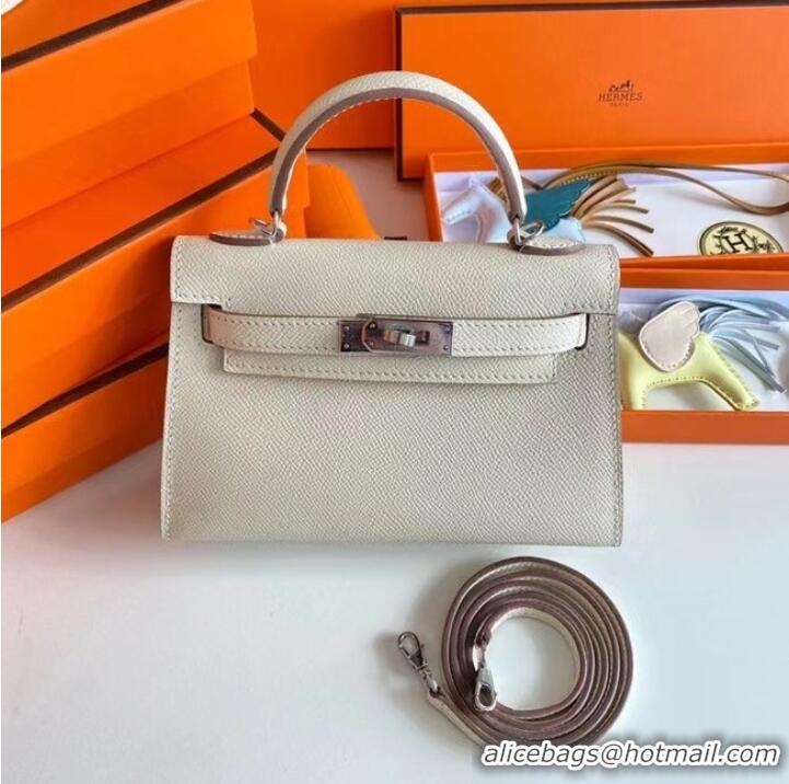 Top Grade Hermes Kelly 19cm Shoulder Bags Epsom Leather KL19 Silver hardware Cream