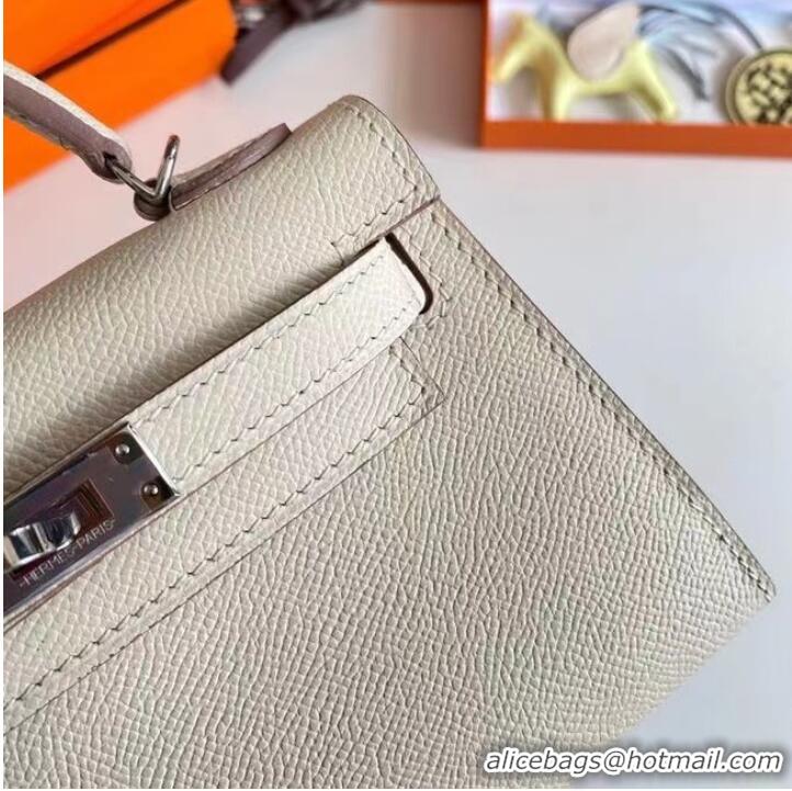 Top Grade Hermes Kelly 19cm Shoulder Bags Epsom Leather KL19 Silver hardware Cream