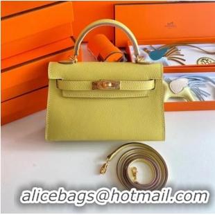 Good Quality Hermes Kelly 19cm Shoulder Bags Epsom Leather KL19 Gold hardware lemon