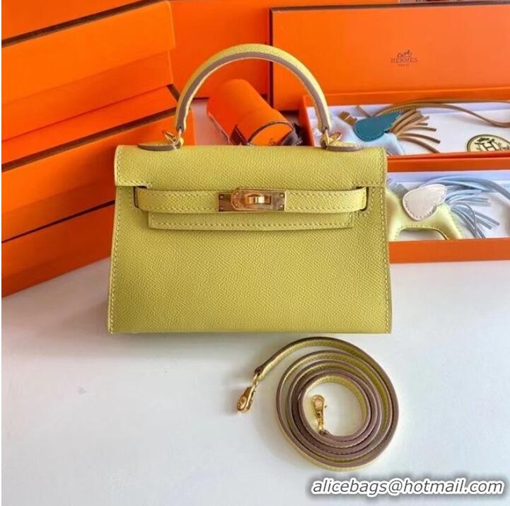 Good Quality Hermes Kelly 19cm Shoulder Bags Epsom Leather KL19 Gold hardware lemon