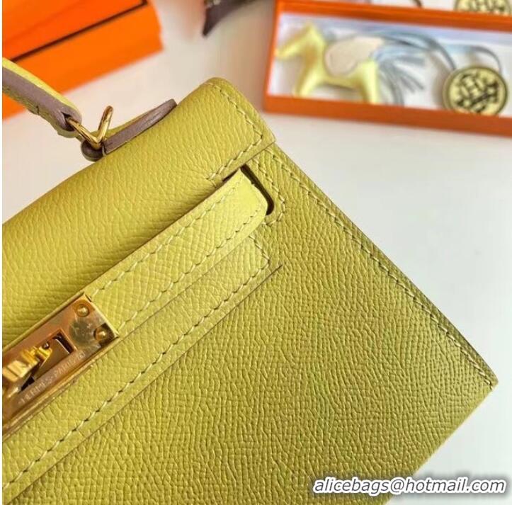 Good Quality Hermes Kelly 19cm Shoulder Bags Epsom Leather KL19 Gold hardware lemon