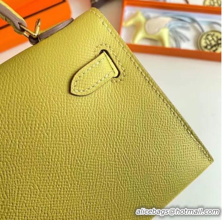 Good Quality Hermes Kelly 19cm Shoulder Bags Epsom Leather KL19 Gold hardware lemon