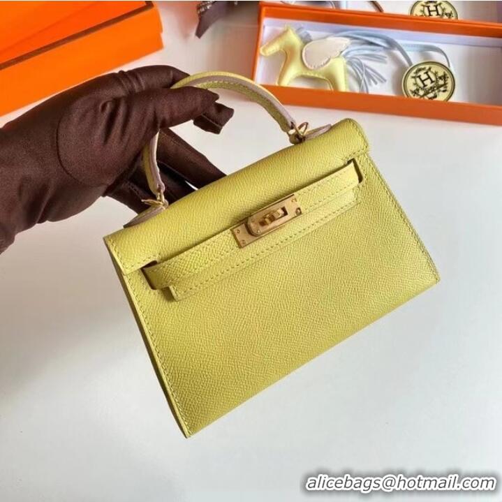 Good Quality Hermes Kelly 19cm Shoulder Bags Epsom Leather KL19 Gold hardware lemon