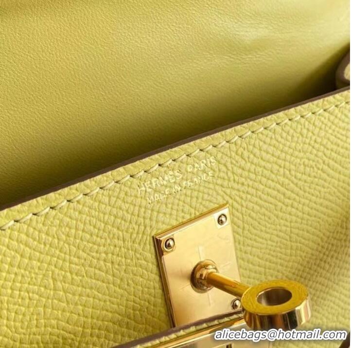 Good Quality Hermes Kelly 19cm Shoulder Bags Epsom Leather KL19 Gold hardware lemon