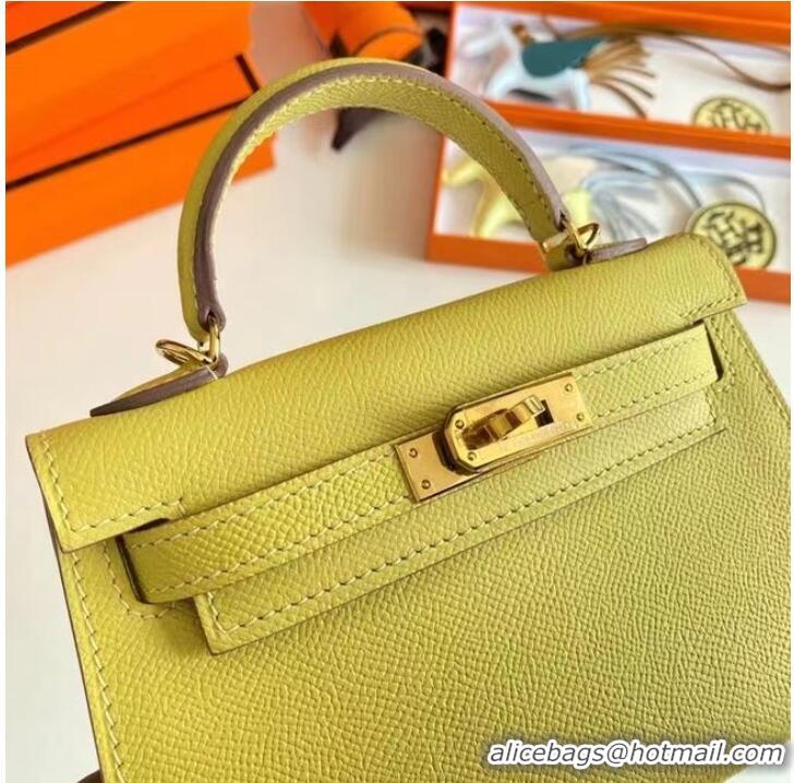 Good Quality Hermes Kelly 19cm Shoulder Bags Epsom Leather KL19 Gold hardware lemon