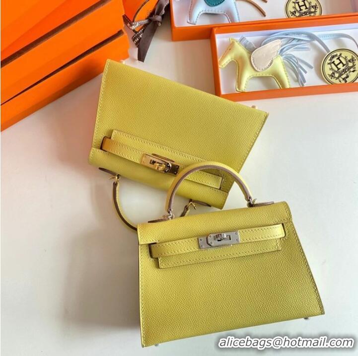 Good Quality Hermes Kelly 19cm Shoulder Bags Epsom Leather KL19 Gold hardware lemon