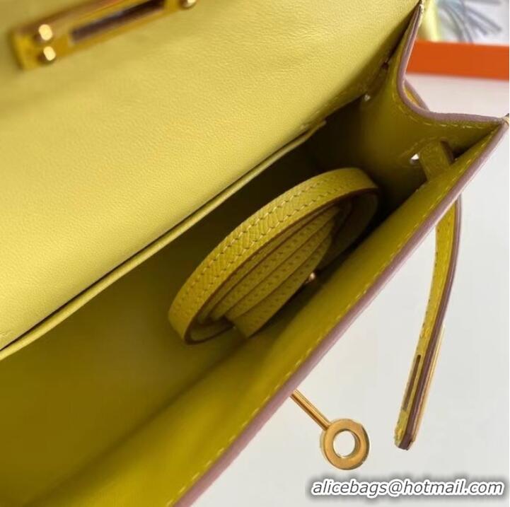 Good Quality Hermes Kelly 19cm Shoulder Bags Epsom Leather KL19 Gold hardware lemon