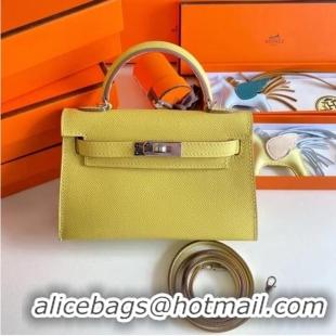 Luxury Cheap Hermes Kelly 19cm Shoulder Bags Epsom Leather KL19 Silver hardware lemon