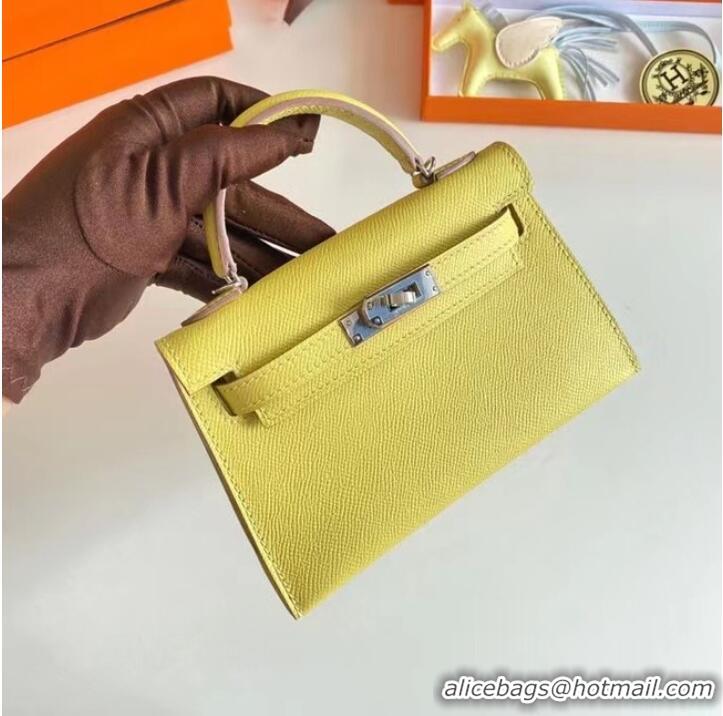 Luxury Cheap Hermes Kelly 19cm Shoulder Bags Epsom Leather KL19 Silver hardware lemon