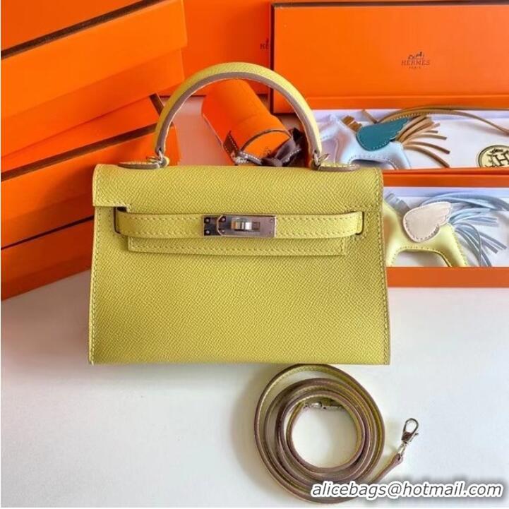 Luxury Cheap Hermes Kelly 19cm Shoulder Bags Epsom Leather KL19 Silver hardware lemon