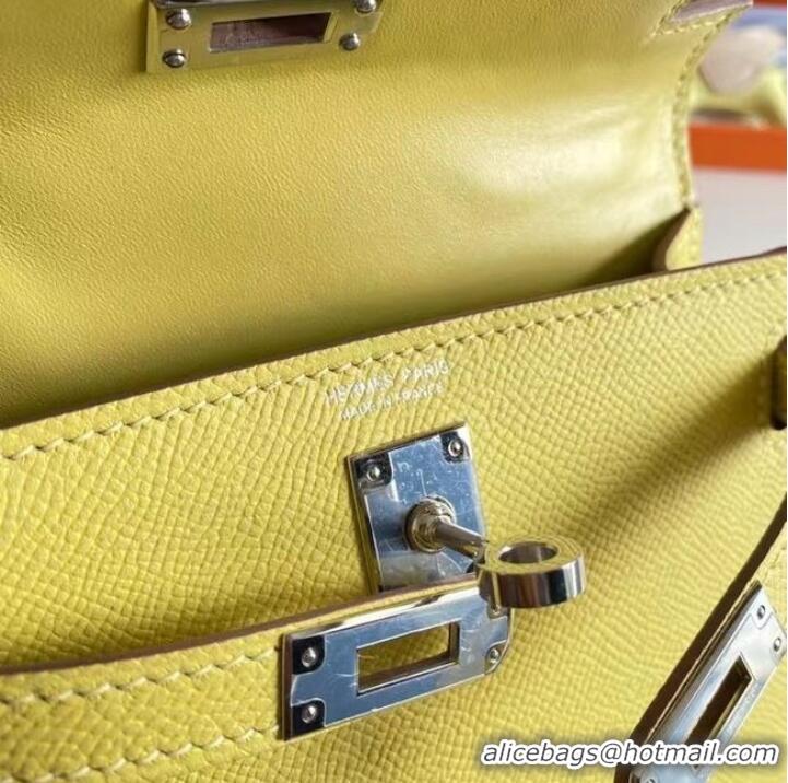 Luxury Cheap Hermes Kelly 19cm Shoulder Bags Epsom Leather KL19 Silver hardware lemon