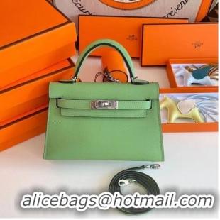 Famous Brand Hermes Kelly 19cm Shoulder Bags Epsom Leather KL19 Silver hardware Avocado Green