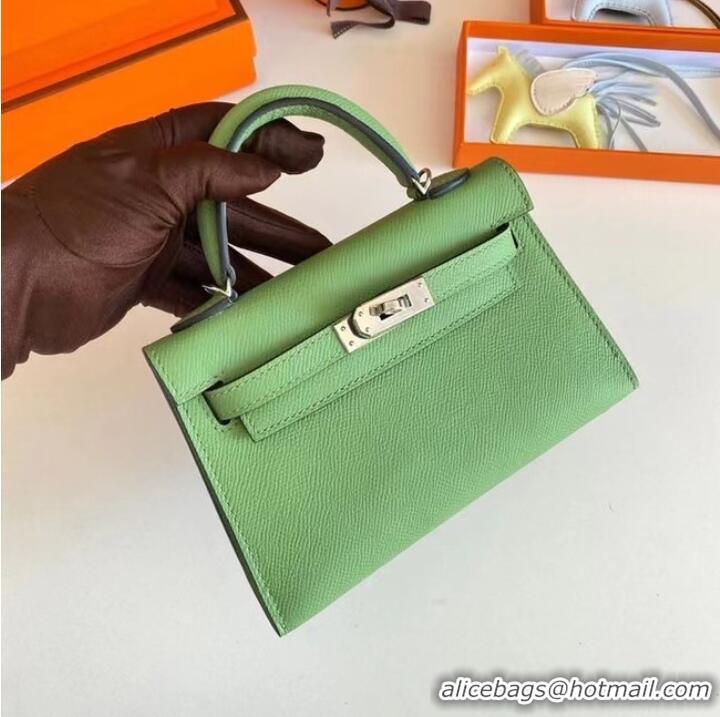 Famous Brand Hermes Kelly 19cm Shoulder Bags Epsom Leather KL19 Silver hardware Avocado Green