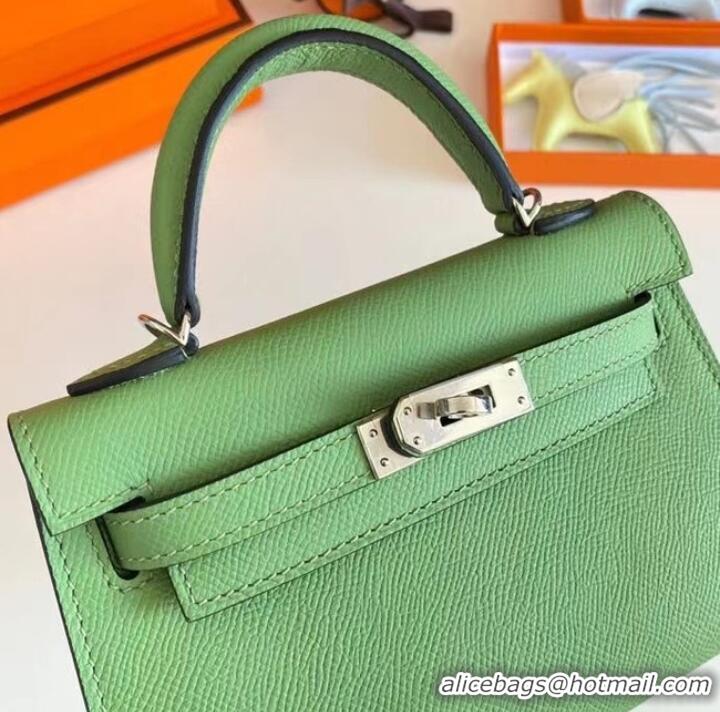 Famous Brand Hermes Kelly 19cm Shoulder Bags Epsom Leather KL19 Silver hardware Avocado Green