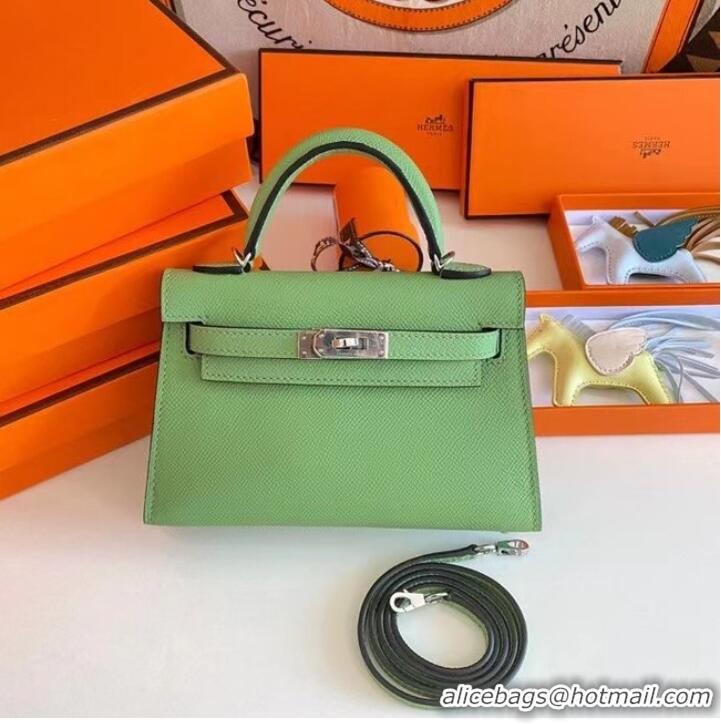 Famous Brand Hermes Kelly 19cm Shoulder Bags Epsom Leather KL19 Silver hardware Avocado Green